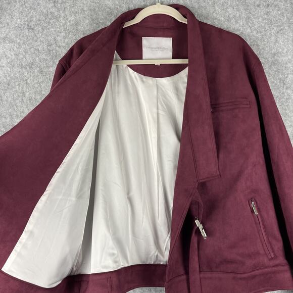 Cromwell Valley Faux Suede Moto Jacket Womens Large Burgundy Embroidered Stretch - Picture 4 of 16